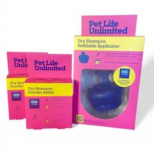 Pet Life Waterless Powder Bath All-In-One Applicator Dog Brush + 7 Refills Pet